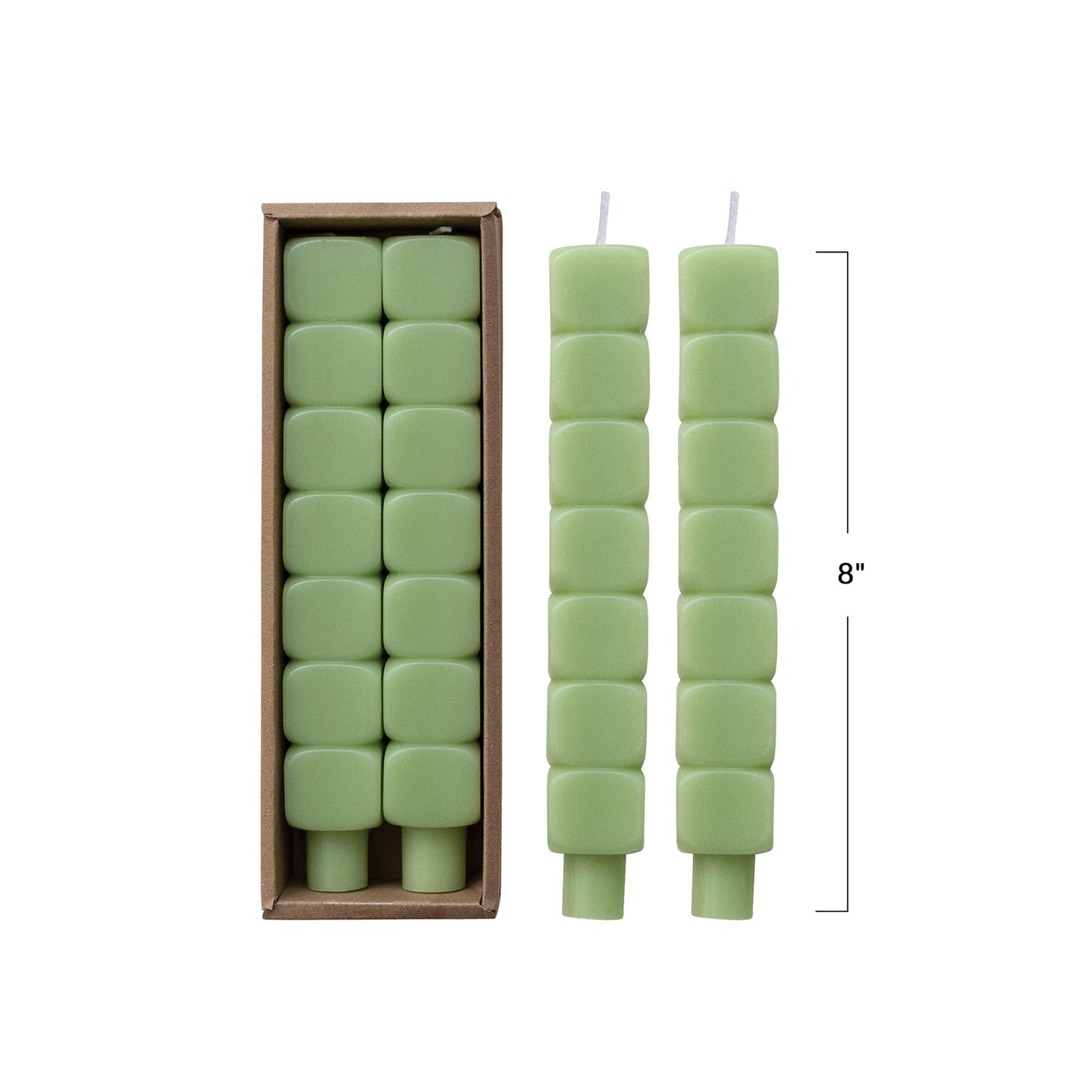 Creative Co-Op 2-Piece Stacked Blocks Shaped Unscented Taper Candles, Mint