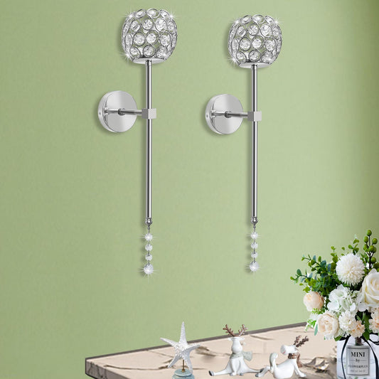 Crystal Candle Sconces for Wall Decorative Long Candle Holder Sconce Wall Art Home Decor for Bedroom Living Dining Room, Set of 2-Silver