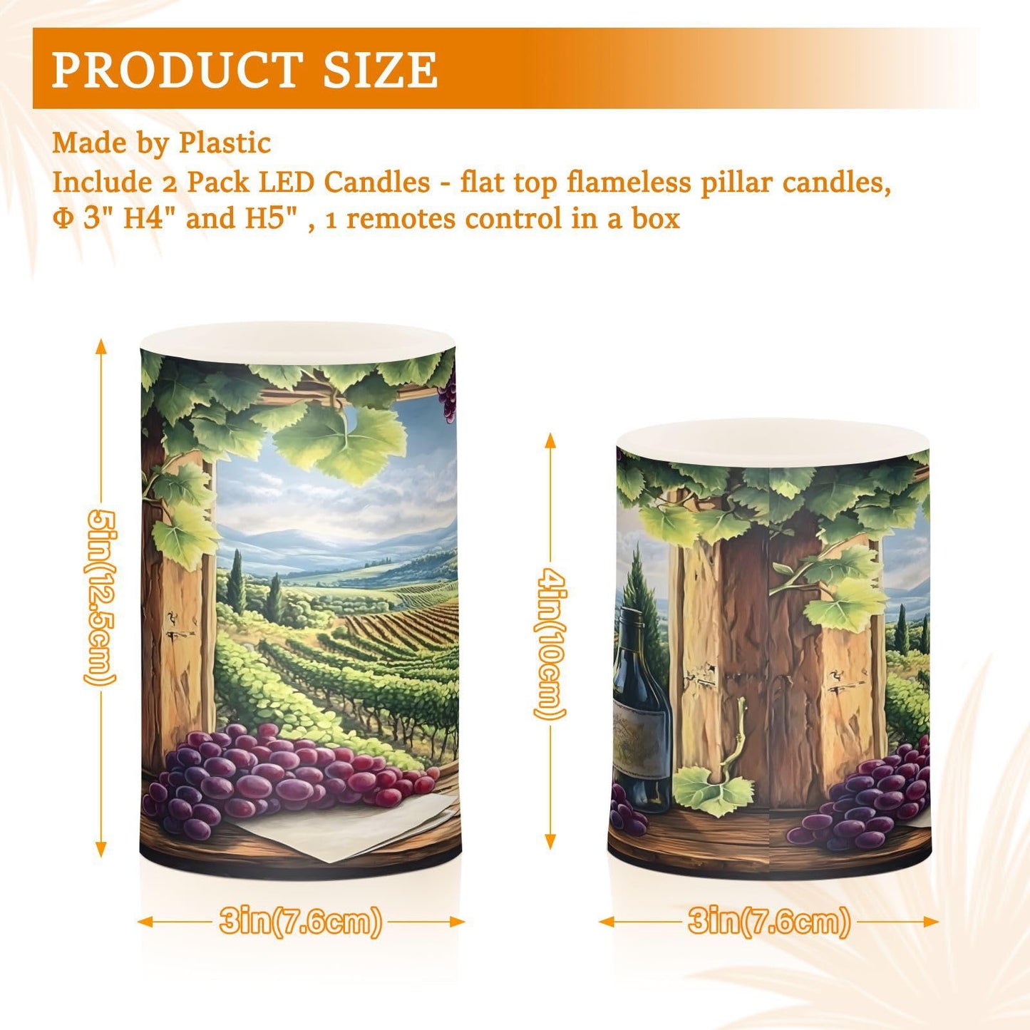 ALAZA Flickering Flameless Candles Red Wine Bottles with Grapes Window Battery Operated Candles with Remote Timer LED Pillar Votive Candles Set of 2 for Holiday Decor