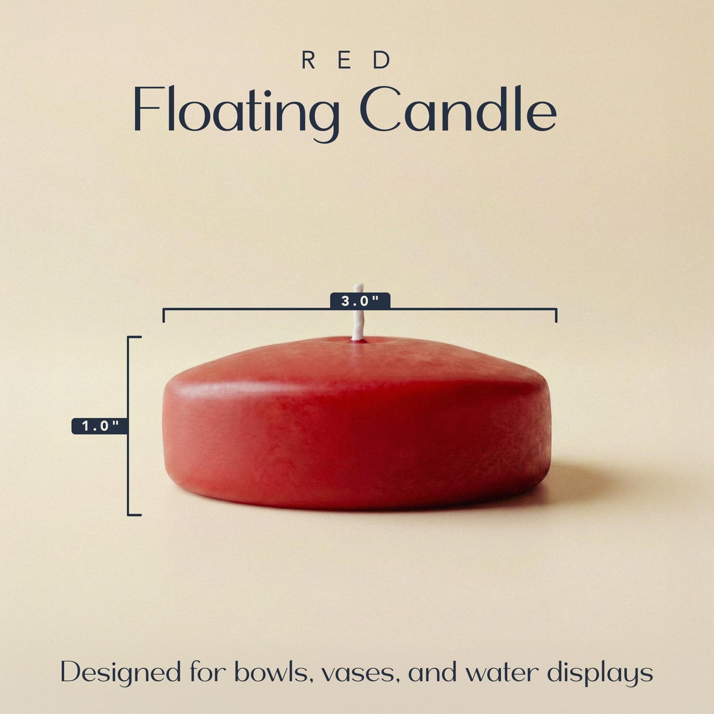 Floating Candles 3 inch Red, Unscented Dripless Wax Discs | Made in USA Long Burning Floating Candles for Centerpieces 8-10 Hour Burn Time, Weddings, Parties, Home Décor & Holidays - Royal Imports