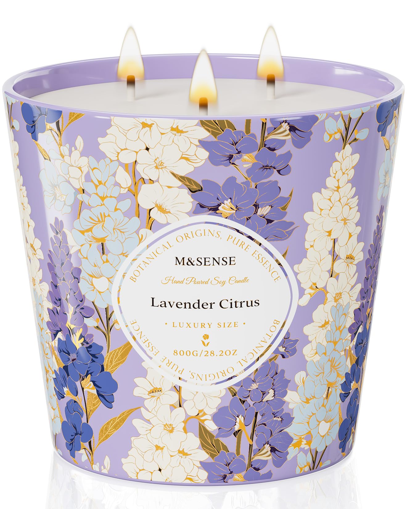 M&SENSE Lavender Citrus Scented Candle, 28.2oz 3 Wick Natural Soy Wax Large Candles, Long Lasting Clean Slow Burning No Toxic Décor for Home Relaxation, Romantic Dates & Gift-Giving
