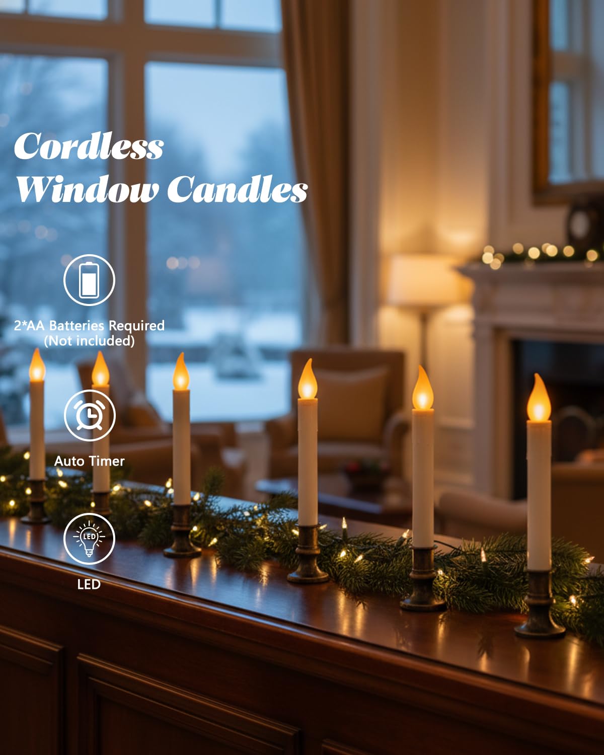 SUNSGNE Battery Operated Window Candles, Flameless Window Candles with Auto Timer for Holiday Home Table Christmas Decor, 4 Pack, Antique Bronze Base
