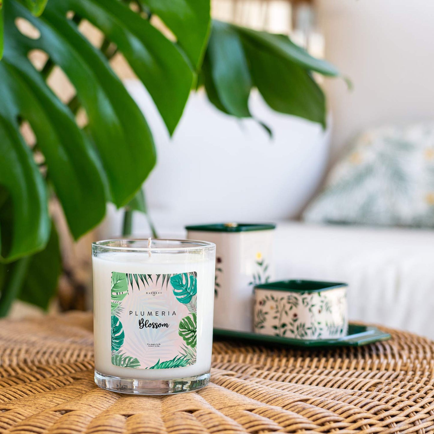 Baubles Plumeria Blossom Scented Premium Candle and Jewelry with Surprise Earring Inside | 10 oz Large Candle | Made in USA | Parrafin Free | Earring