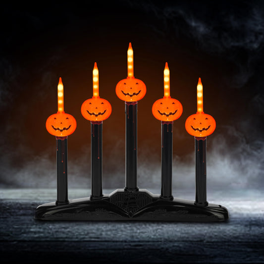 Hobbynors Skull Candelabra, Plug-in Electric Gothic Light with 5 Flickering LED Candles, Macabre Home Decor for Spooky Table Centerpiece, Halloween Party Décor