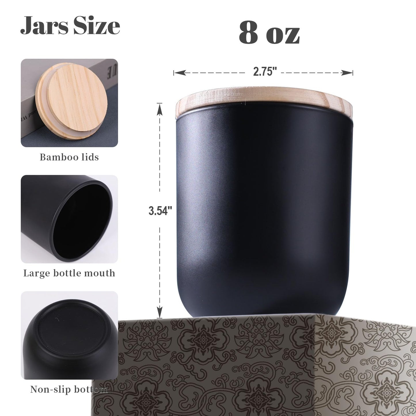 LETINE Matte Black Glass Candle Jars with Lids - 12 Pack, 8 oz Each, Perfect for DIY Candle Making & Storage