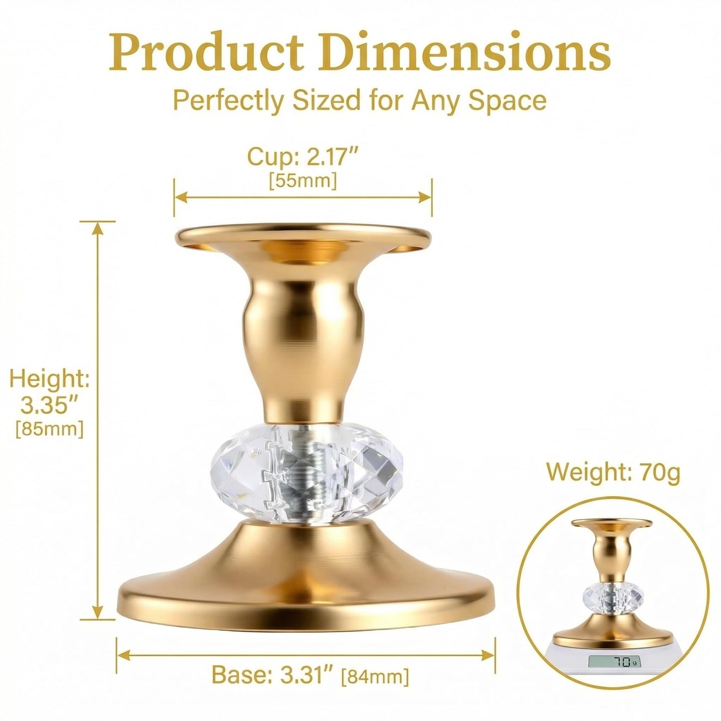 Candlestick Holders Taper Candle Holders, Candle Stick Candle Holder for Table Centerpiece, Wedding Reception, Festive Christmas Mantel Decoration or Home Decor(Golden, 6 Sets(12 Pcs))