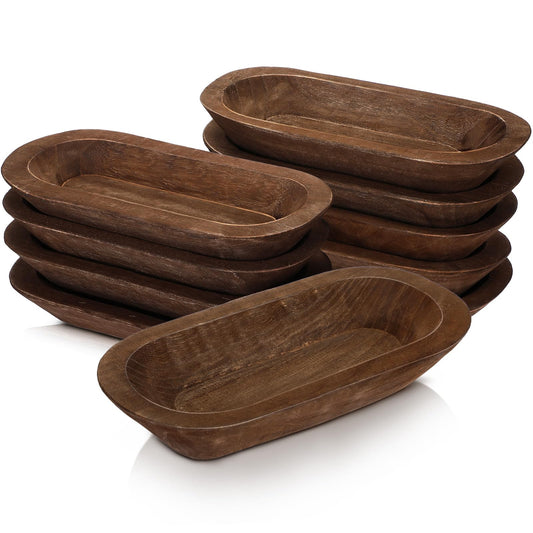 Nuogo 10 Pack Wooden Dough Bowls Bulk for Candles Making Decorative Rustic Dough Bowls Vintage Farmhouse Wooden Table Centerpiece for Wedding DIY Home Crafts Supplies Decoration(12.5 Inches,Brown)