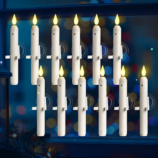 Yungyan 24 Sets Window Candles with Sensor Dusk to Dawn Christmas Window Lights with Suction Cups Battery Operated LED Candlesticks Bulk Flameless Taper Candles for Xmas Holiday Decor (Classic Style)