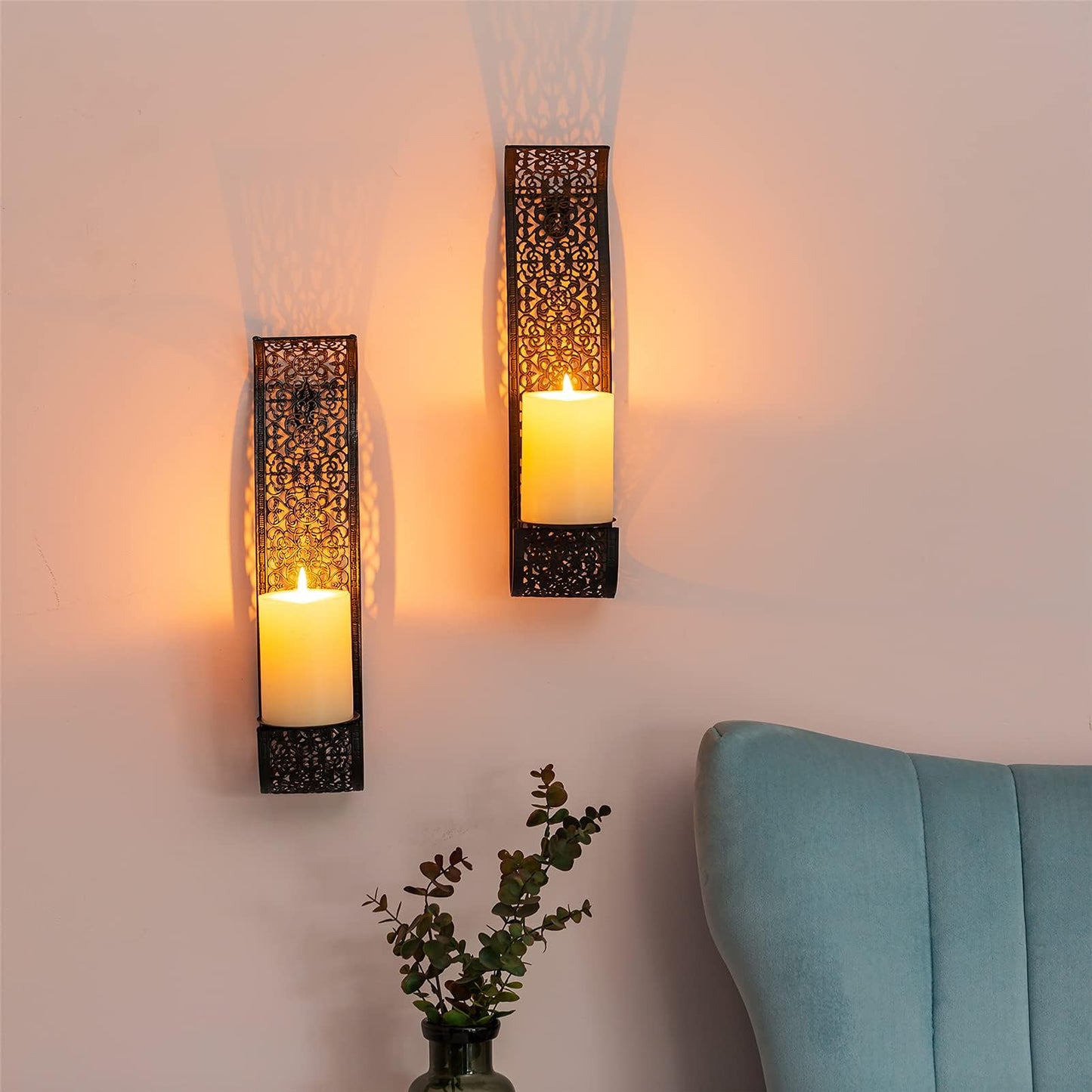 Sziqiqi Wall Candle Holder Decorative Candle Sconces - Wall-Mount Pillar Candles Holders for Living Room, Bathroom, Farmhouse, Wedding - Set of 2