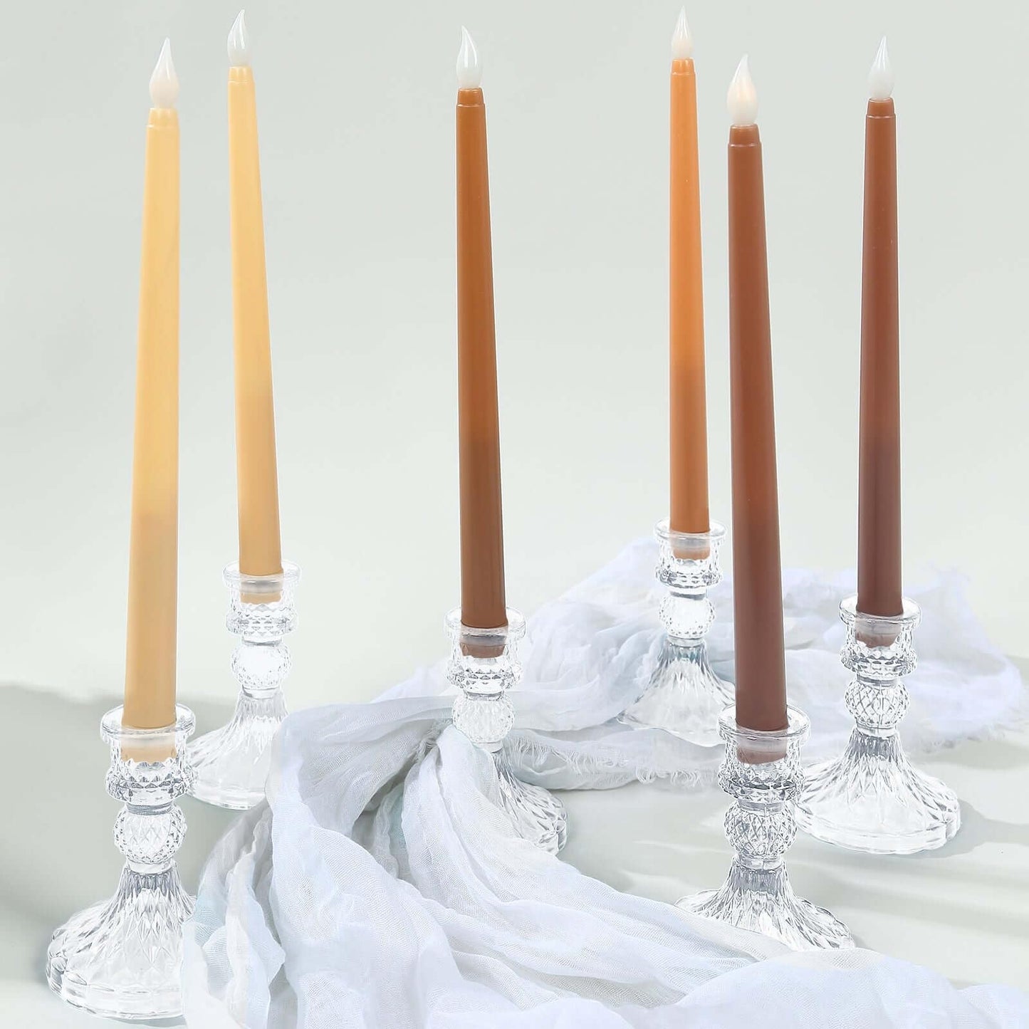 Efavormart 8 Pack Mixed Natural Flameless LED Taper Candles, 11" Flickering Battery Operated Candles for Elegant Wedding Reception & Home Ambiance