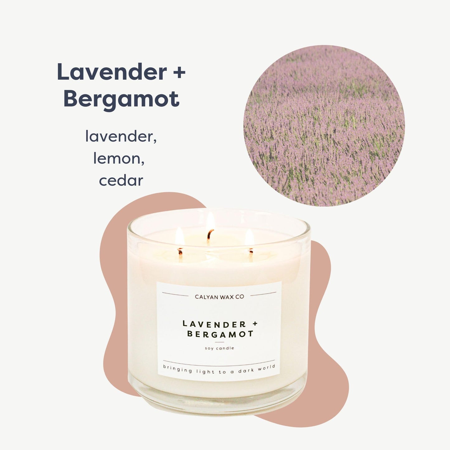 Calyan Wax Co. Lavender & Bergamot 3 Wick Scented Candle - 43 Hour Burn - Luxury 3 Wick Soy Candles - Soy Wax Candles - Long Lasting Large Glass Jar Candle for Home - 14.9oz