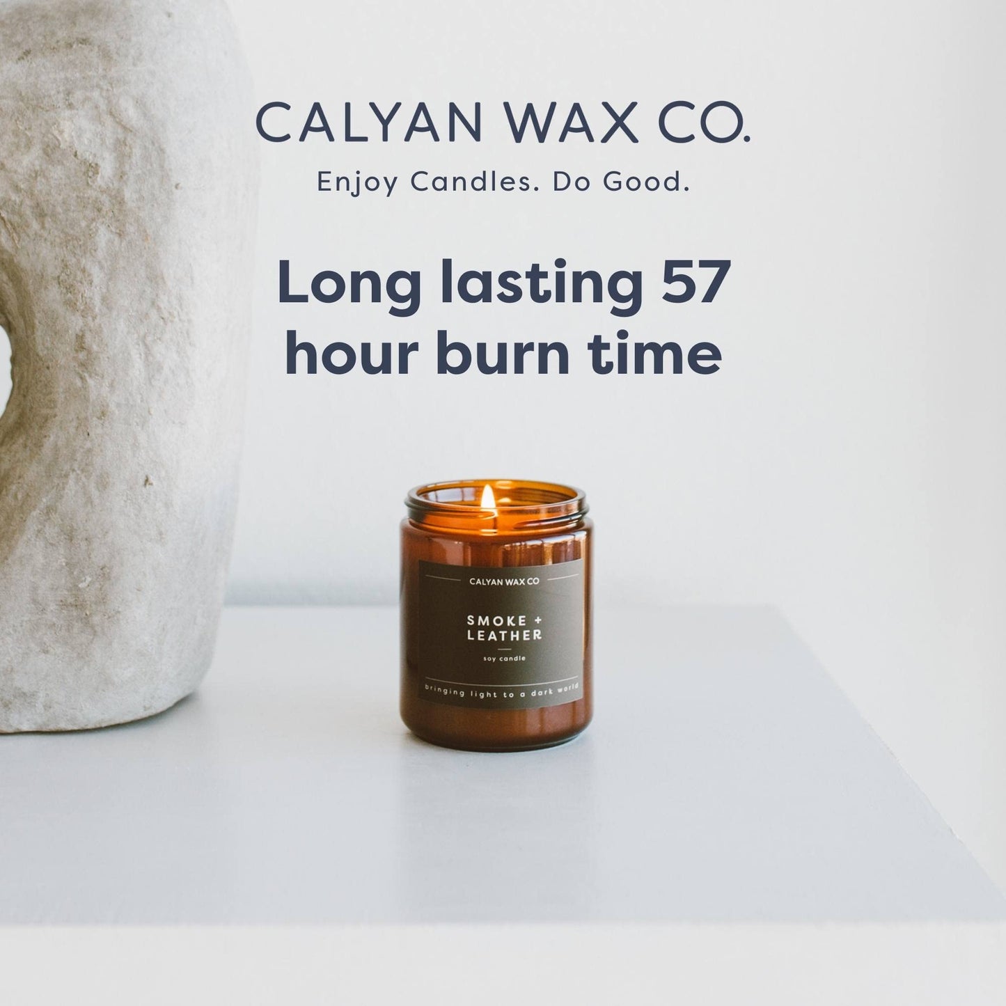 Calyan Wax Co. Cedar & Tobacco Scented Candle - 57 Hour Burn - Luxury Clean Soy Wax Candles - Long Lasting Amber Glass Jar Candle for Home - 7.2oz