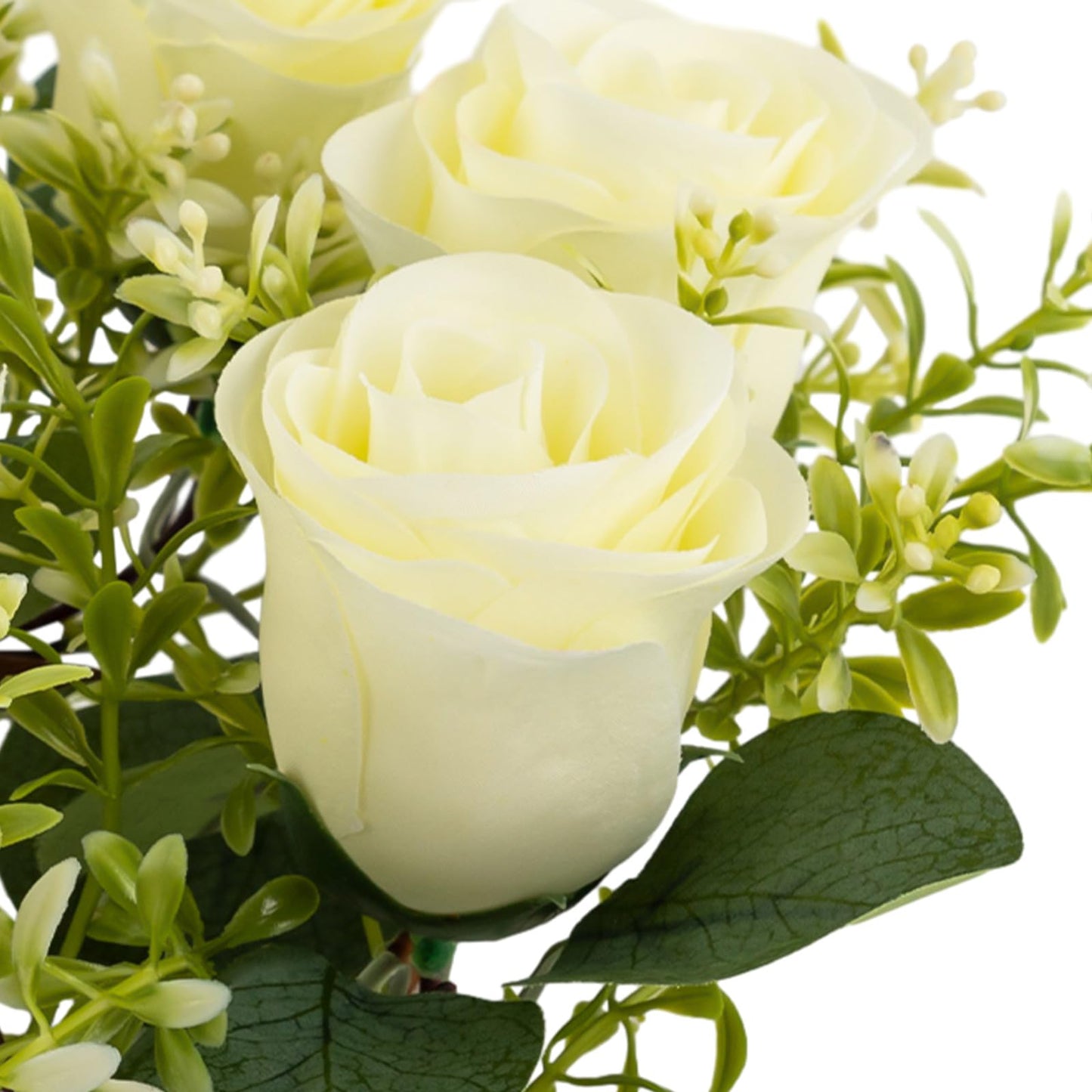 Candle Rings Wreath Centerpieces 10Pcs Cream Rose Candle Floral Wreaths 8.27In Artificial Flowers Rings Wedding Party Decor (Cream, Green)