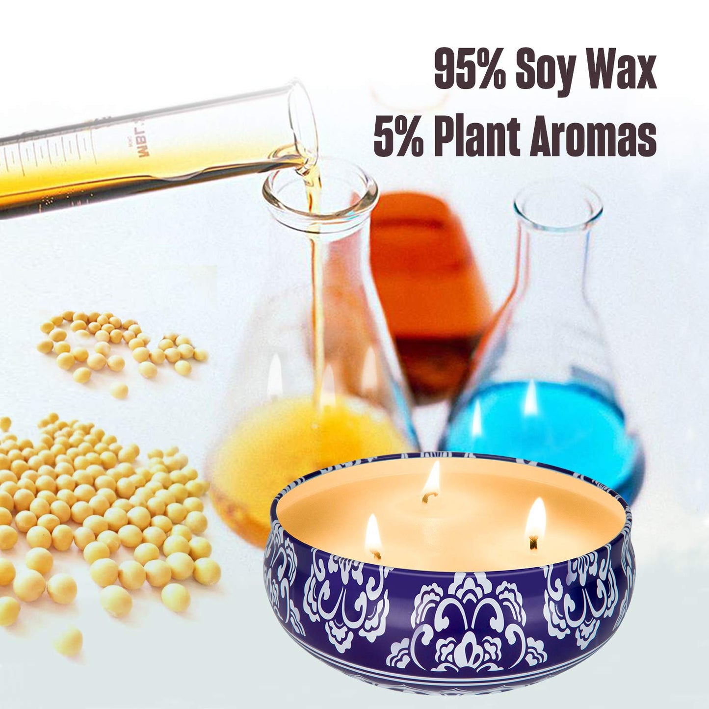 Hausware Citronella Candles Outdoor & Indoor - Large 13.5 oz Scented Candles Set 3 Pack Natural Soy Wax citronella Candles for Garden Patio Yard Home Balcony Camping Backyard (Dark Blue)
