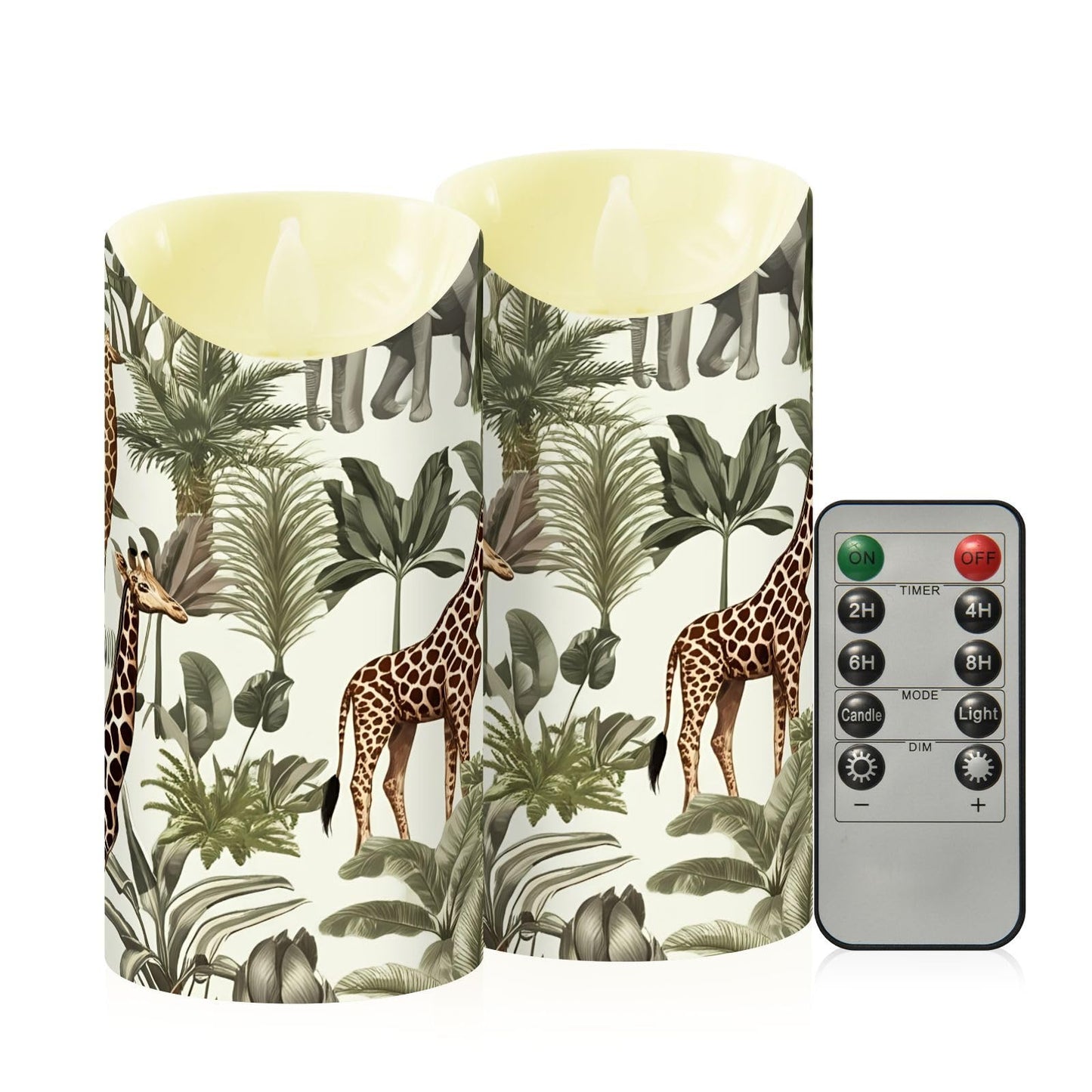 YETTASBIN Jungle Animals Flameless Candles with Remote Timer Set of 2, Waterproof Adjustable Long Lasting Battery Operated LED Pillar Candles for Party Holiday Home Decor, Medium-5.9 x 3 Inch