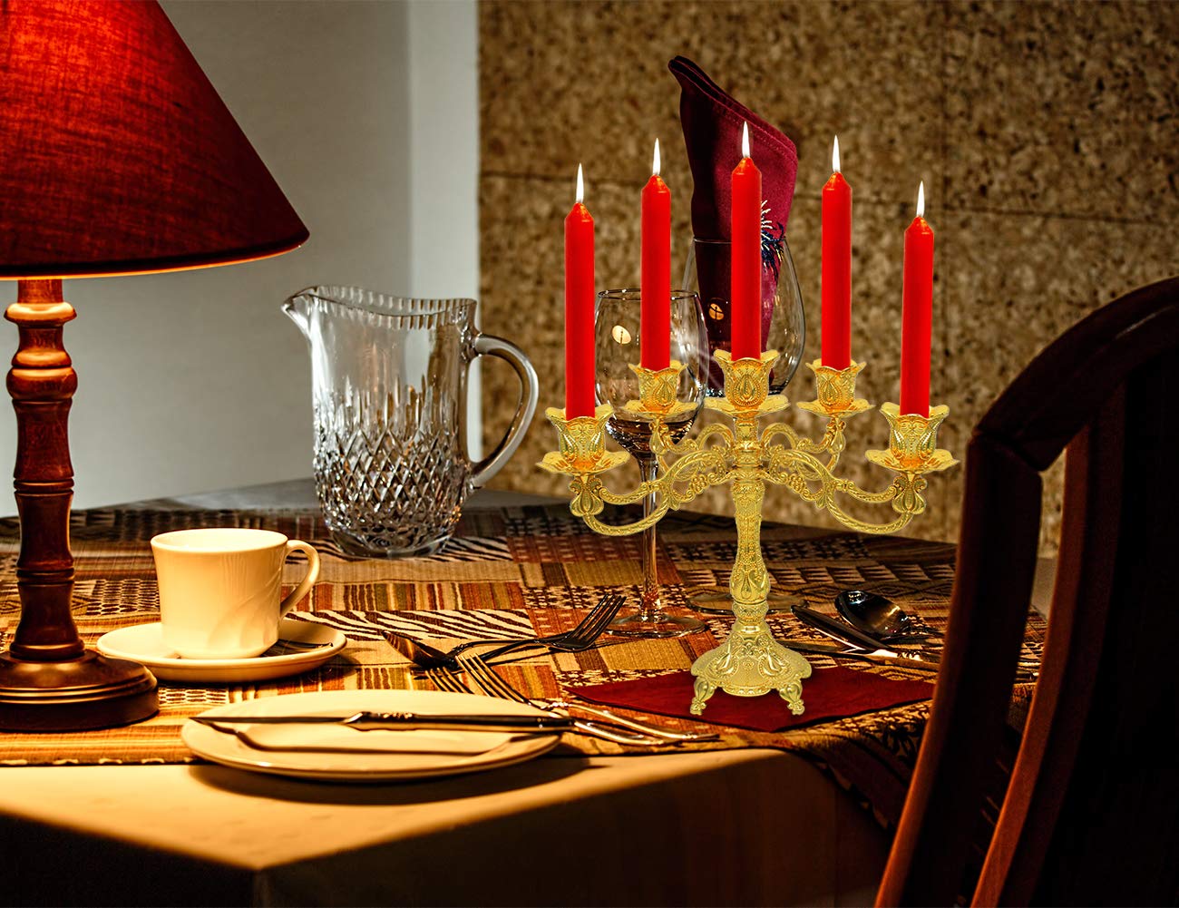 Dorlotou Metal Candelabra 5-Candle 10.1 Inch Tall Candle Holder Stick for Home Wedding Event and Party Festival,Gold