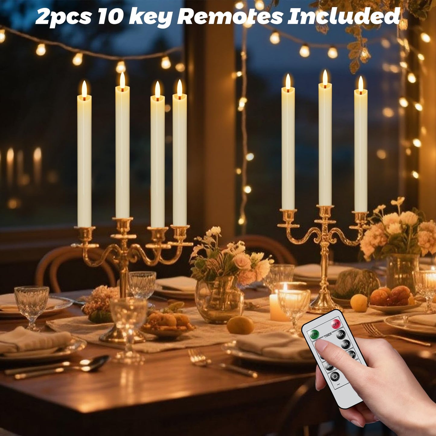 Wondise Flameless Taper Candles with Remote Timer, Real Waxy Battery Operated Flickering Candlesticks, 3D Wick LED Candles 9.6inch for Halloween Christmas Holiday Wedding Decoration (Ivory