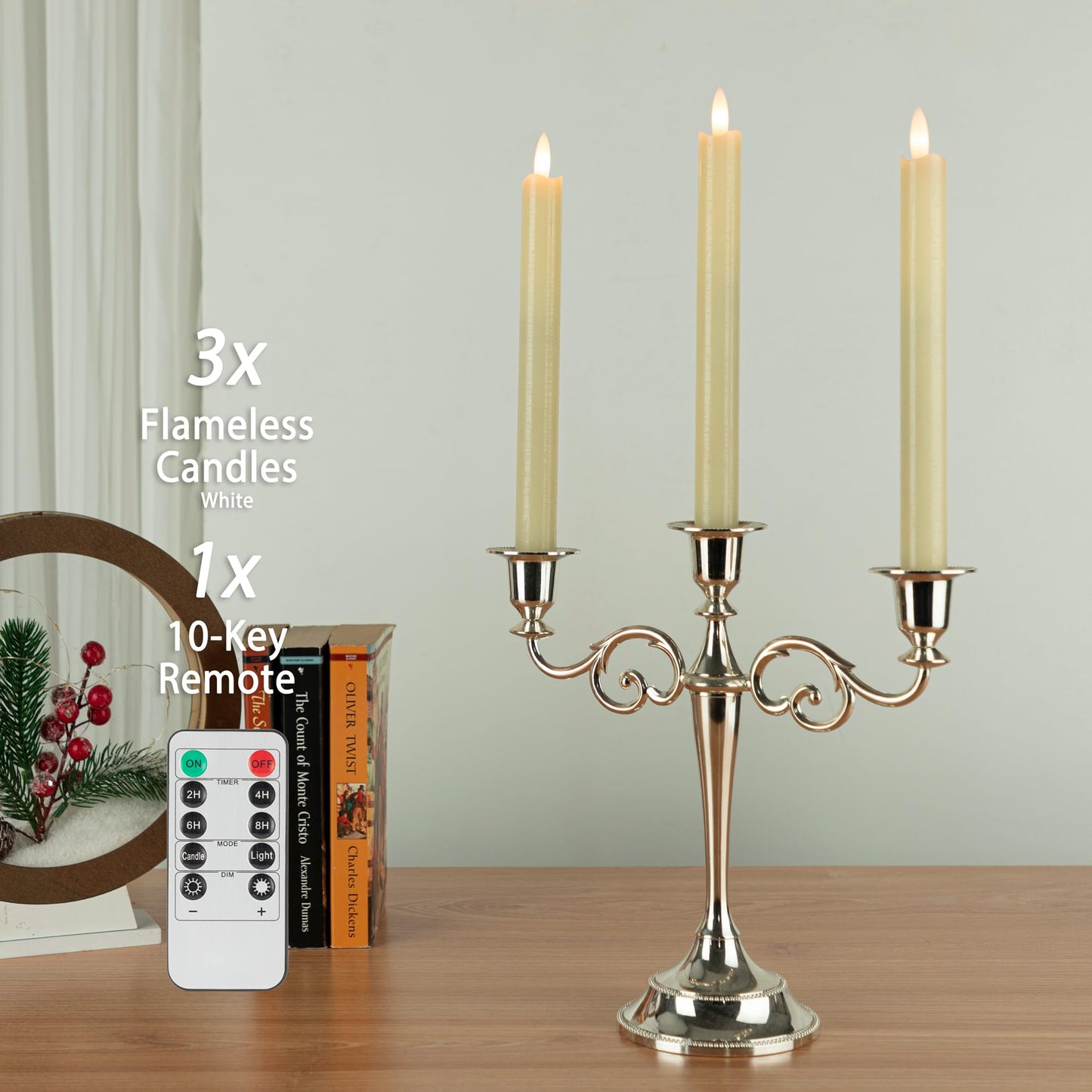 AFINETH Flameless Taper Candles with Rmote, 9.6" Real Wax Battery Operated Candles with 3D Wick, 3 Pack Led Flickering Candlesticks, Electric Candle for Home, Wedding, Party Decor, Ivory