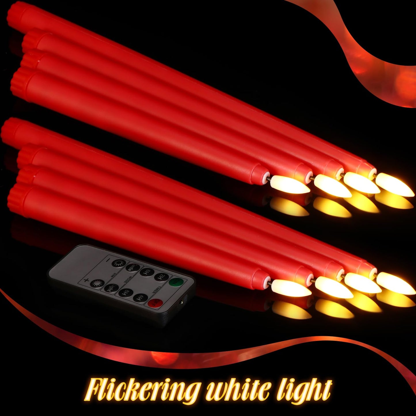 Rossesay 28 Pcs Flameless Taper Candles with Timer Remote 4 Sizes of 8.5", 9.6", 10.83", 12.8" LED Flickering Taper Candles Battery Operated for Valentine's Day Church Wedding Home Decor(Red)