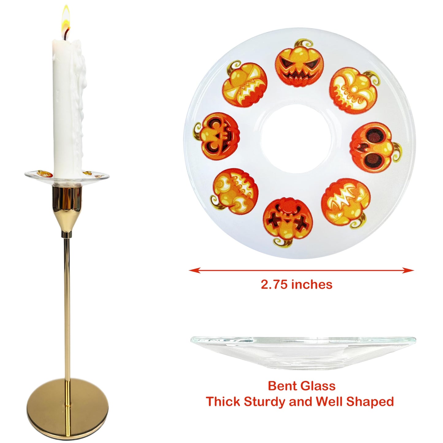 VGEUNA 4 Pieces Patterned Glass Bobeches for Candlestick Holder, Halloween Pumpkins Design, Candle Drip Protector Guard, Wax Catcher Ring Accessories (Pumpkins)