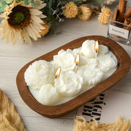 Siifert Wooden Dough Bowl Candle 3 Essential 20 Ounce Natural Soy Oil Wick Candle Wax Melts Rustic Farmhouse Decor Gifts for Women and Men(Flowers)