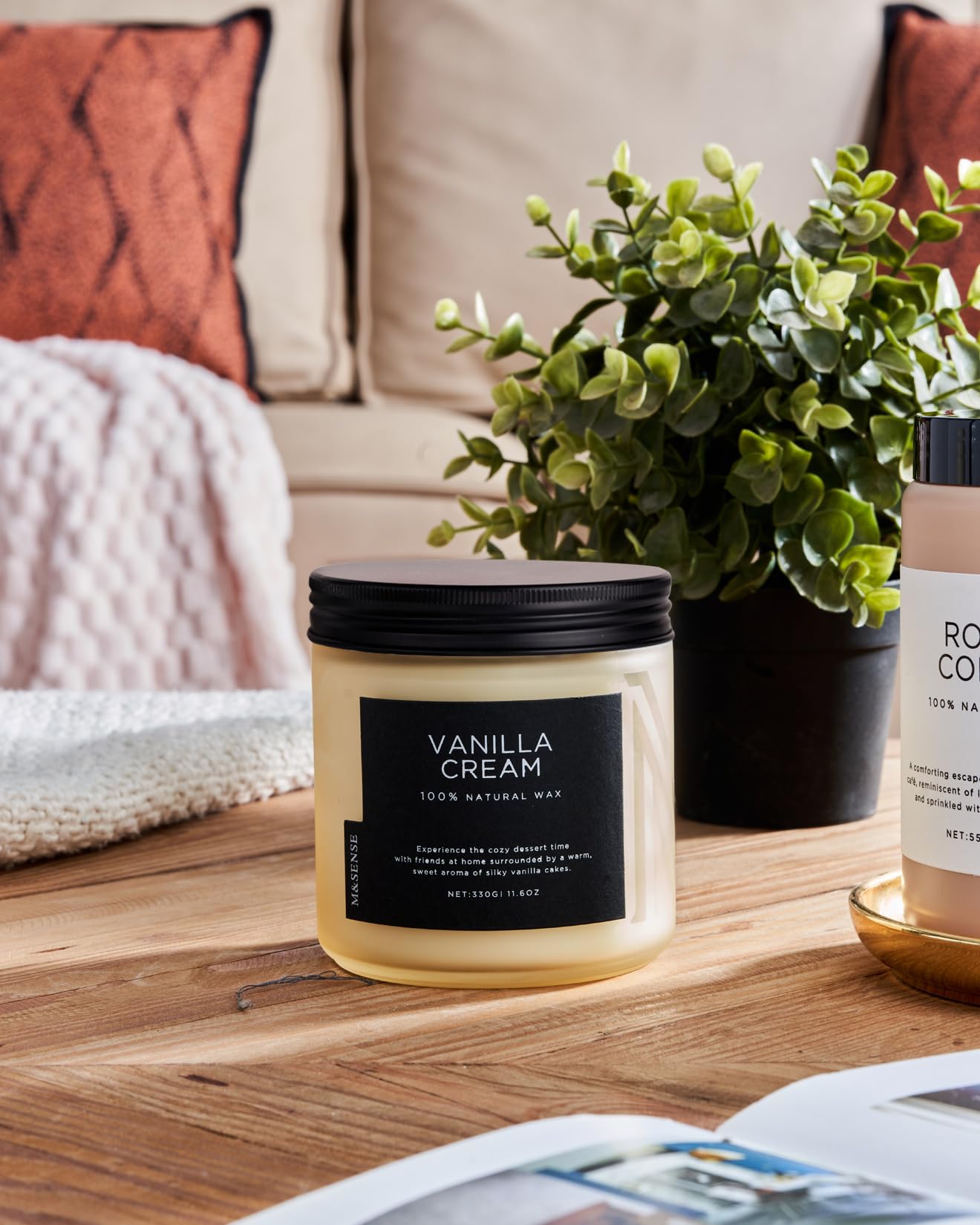 M&SENSE Vanilla Scented Candles for Home, 11.6oz Natural Soy Wax, 70 Hours Long Lasting Clean Burn, Non Toxic Organic Candles, Aromatherapy Smelling for Spa Meditation Relaxation & Family