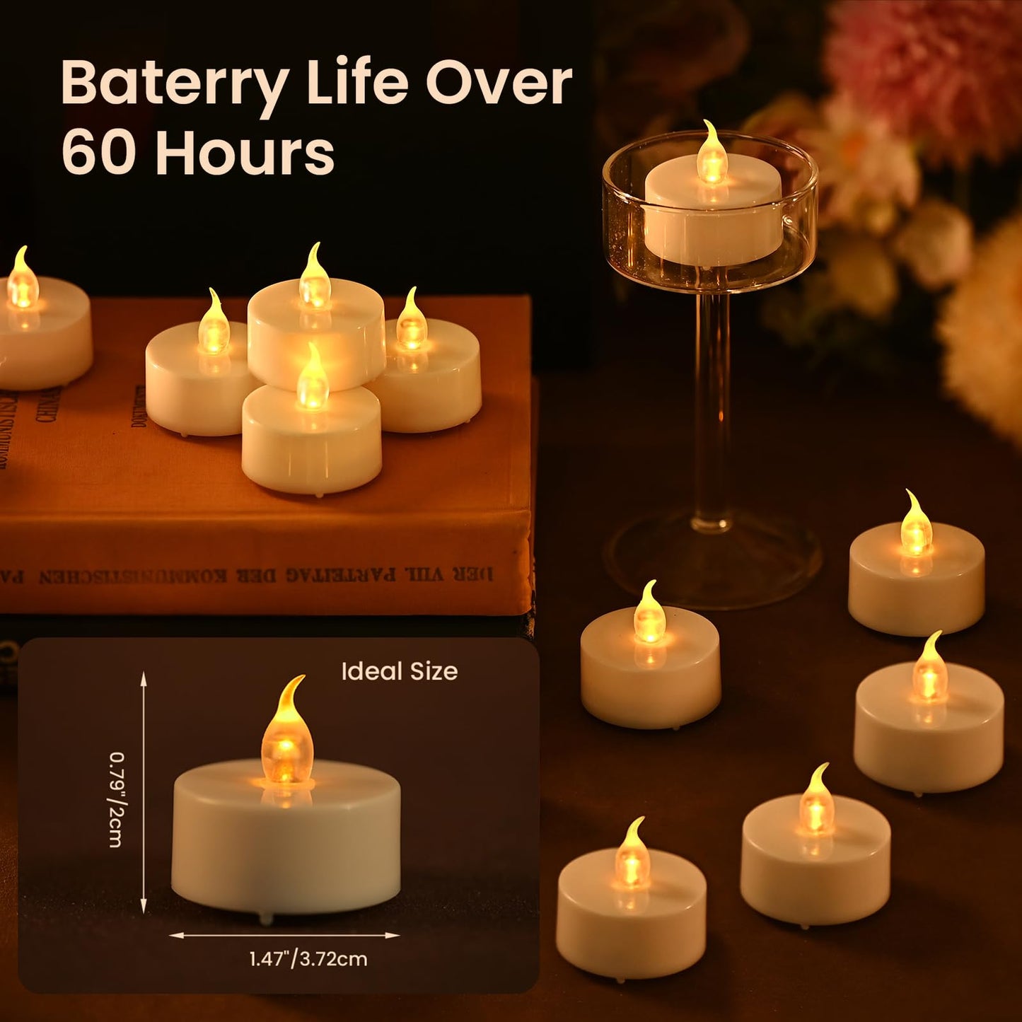 JOSU 24PCS Flameless Tea Lights Candles with Remote Timer, Led Battery Operated Electric Votive Candle for Wedding Centerpiece Table Decorations, Flickering Tealight Candles for Home Party Decor