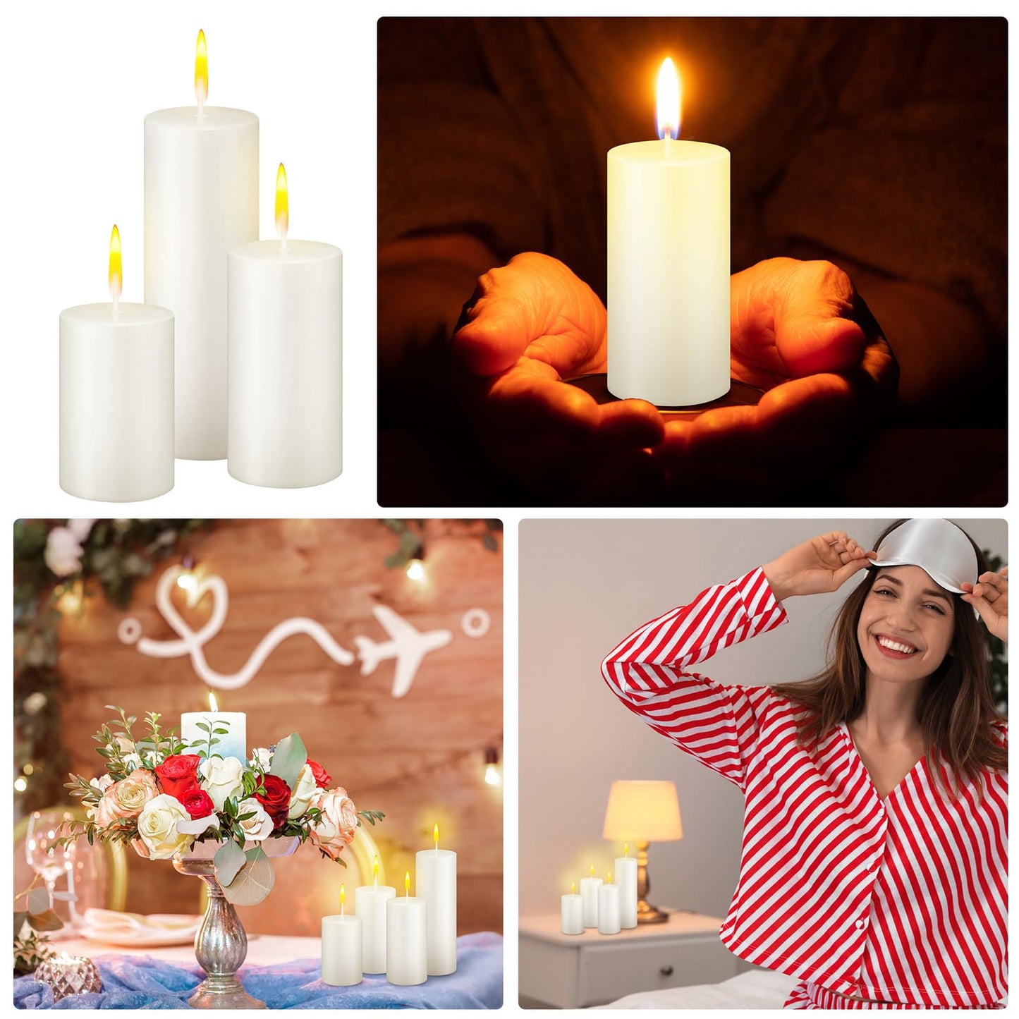 MTLEE 18 Pcs Pillar Candles Long Burning Unscented Candles Bulk for Wedding Church Party Spa Lantern Fireplace Restaurants Home Household Decor(2 x 3 Inch, 2 x 4 Inch, 2 x 6 Inch,Beige)