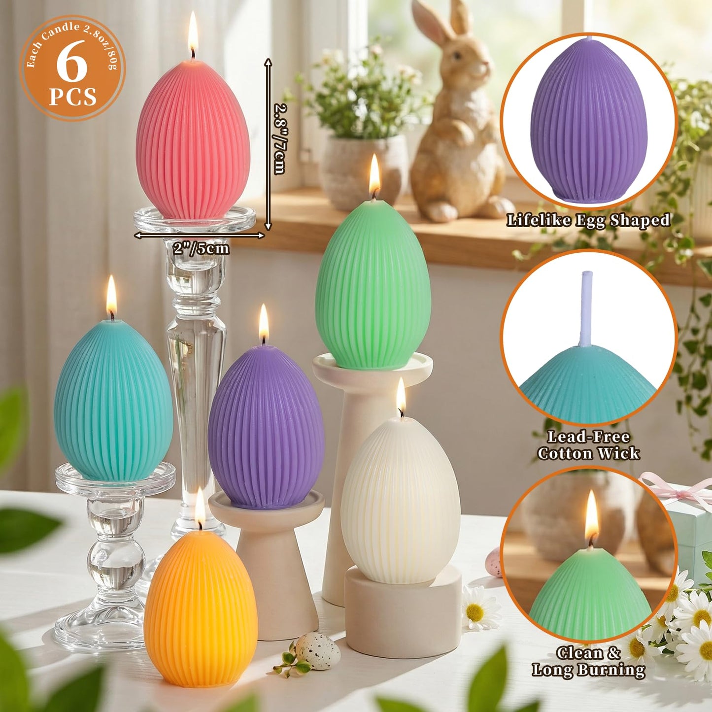 Lanpn 6 Pcs Easter Egg Candles Gift Set, Mini Egg Shaped Votive Tea Lights, Easter Flower Fruit Scented Candles, Each 2.8 oz, Spring Party Holiday Decor Home Table Centerpiece, Macaron Color