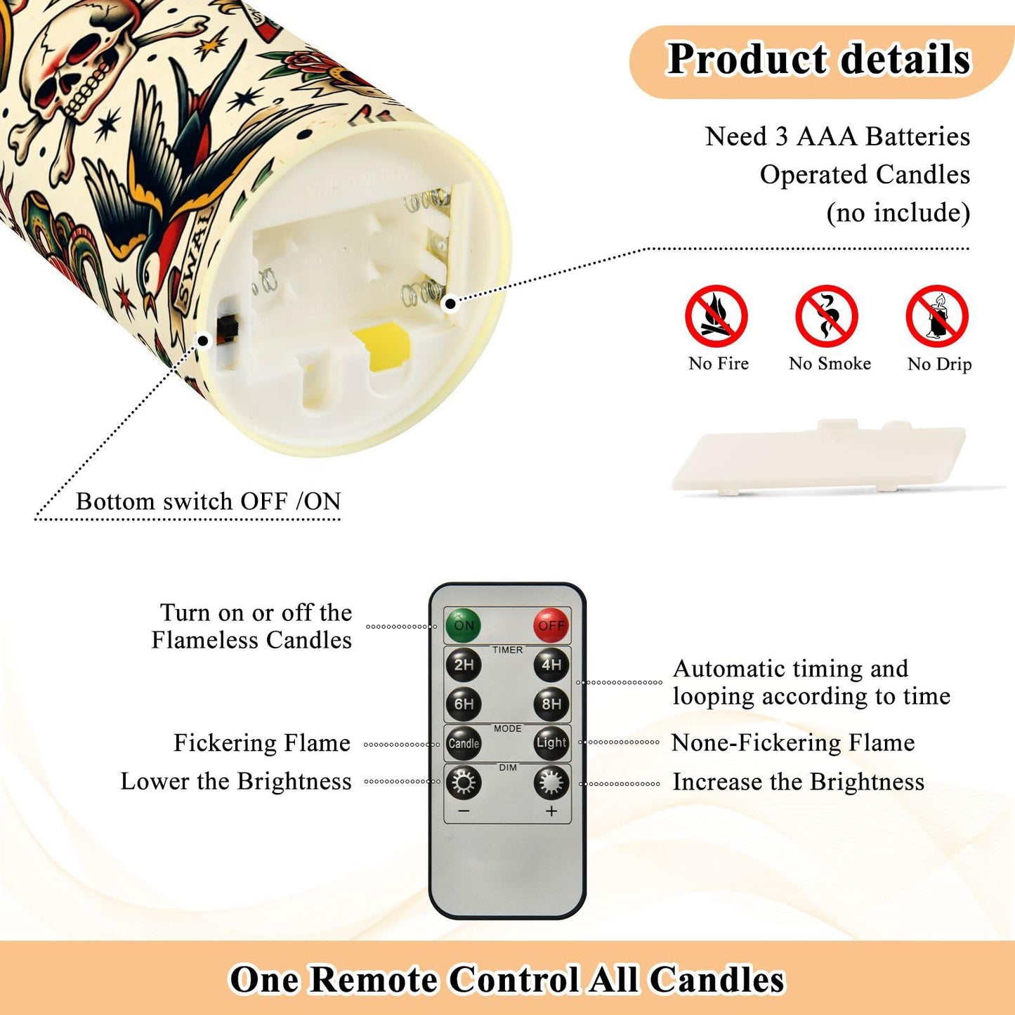 Gravopti Old School 2 Pack Flameless LED Pillar Candles with Remote & Timer, Battery Operated, Flickering Wax Candle for Wedding, Romantic Home & Party Decor