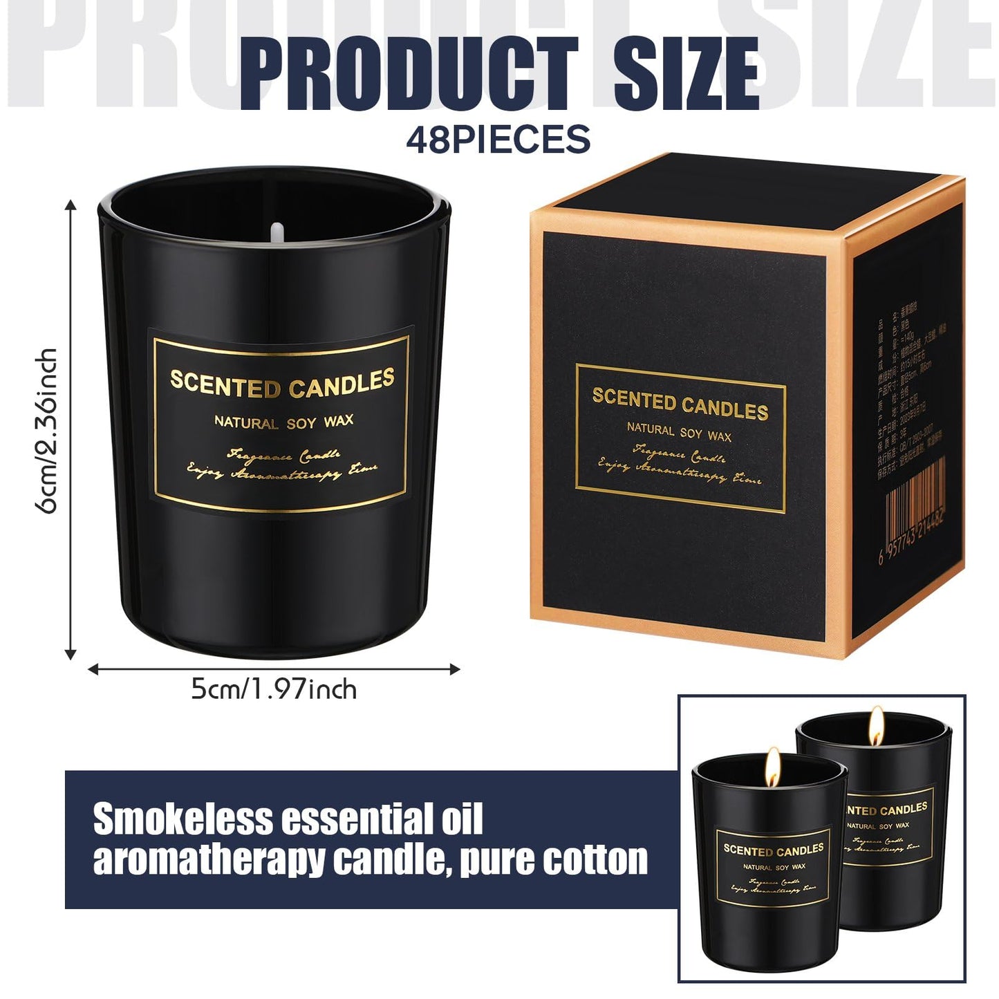 MTLEE 48 Pcs Scented Candles Bulk End of Year Teacher Thank You Gift Candles Wedding Aromatherapy Soy Wax Jar for Birthday CNA Week Appreciation Staff Coworker Guest Favor(Black)
