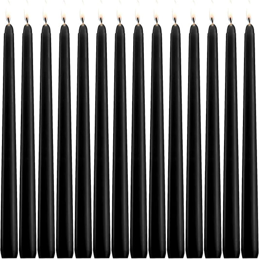 WPONSZU Set of 14 Black Taper Candles, 7-8 Hours Burn Time, Unscented, Smokeless and Dripless, 4/5 x 10 Inch Dinner Candle Set for Halloween,Household, Wedding, Party and Home Décor Candlesticks