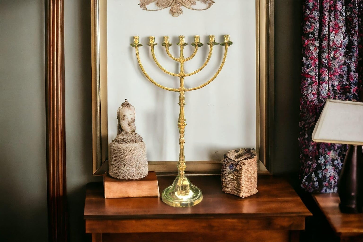 Giant Temple Menorah 7 Seven - Branch | 32-Inch (81cm) Solid Brass Candelabra | Large Gold Jewish Menora for Candles & Oil Cups