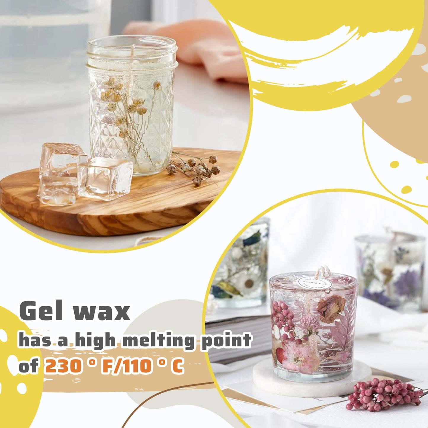 Gel Wax Candle Making Clear Kit for Adults, DIY Transparent Jelly Wax Melts Set with Electric Candle Maker, Glass Jars, Wick, Dyes and Scents
