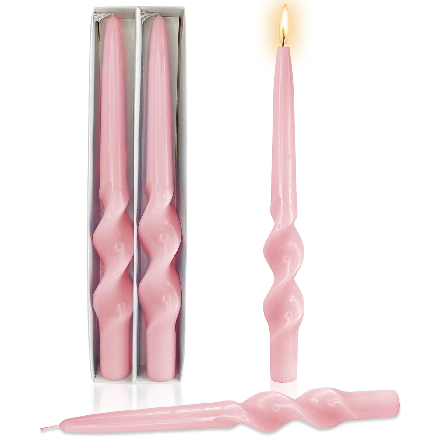 9 Inch Taper Candles Twisted Candlesticks Handmade 2 Pack Unscented Spiral Candles Smokeless Candle Sticks for Wedding Easter Yoga Birthday(Pink)