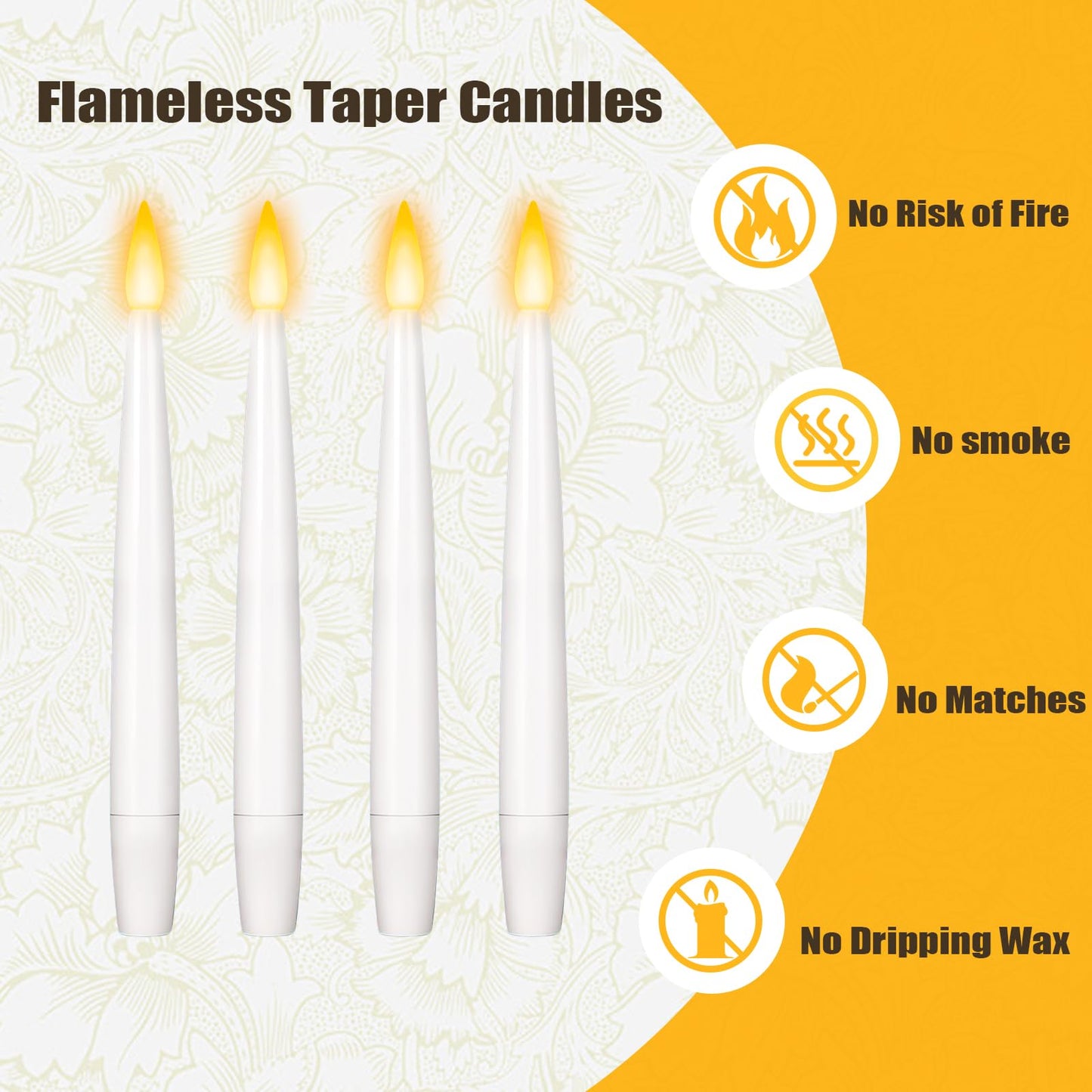 6.1" x 0.5" Window Candles with Sensor Dusk to Dawn, 6 Pcs Ivory Flameless Taper Candle with Dimmer Battery Operated with Nano Adhesive lasts up to 200+ Hours for XMas, Halloween Decor and Holiday