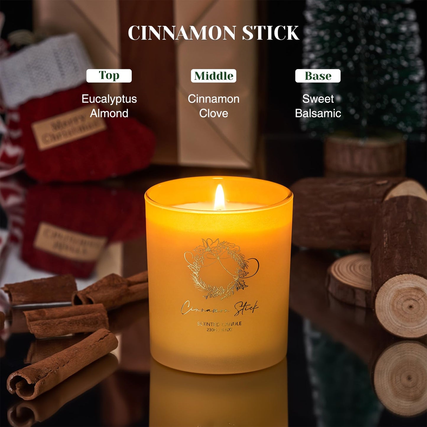 M&SENSE Christmas Holiday Candle - Cinnamon Stick Scent, 8.1oz Soy Wax, Ideal Winter Home Decor Gift for Women and Men