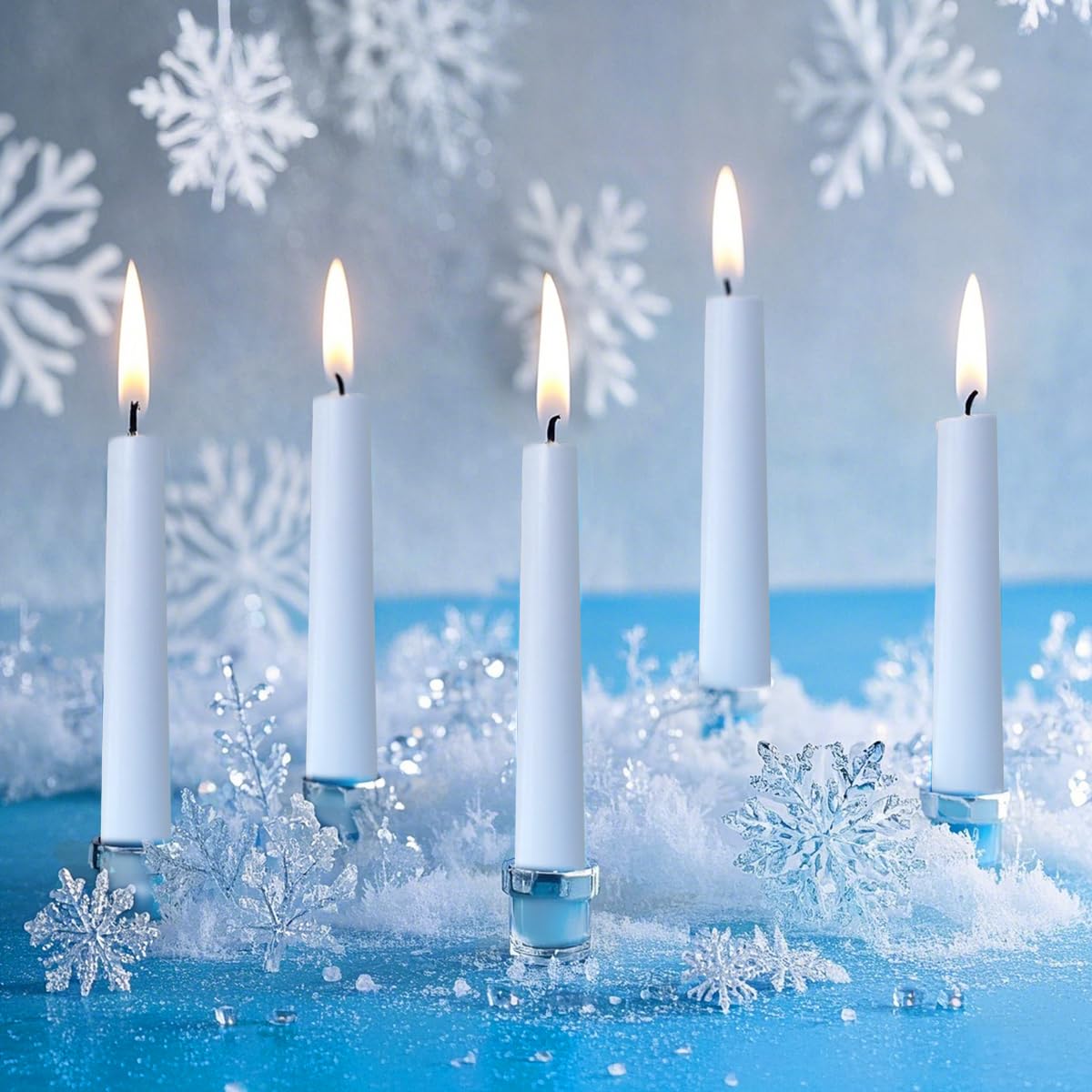 12-Pack Pale Blue Taper Candles, 10 Inch Unscented Dripless Candlesticks, Long-Lasting Burn Time of 6-7 Hours, Perfect for Home Décor Weddings Babyshower and Events