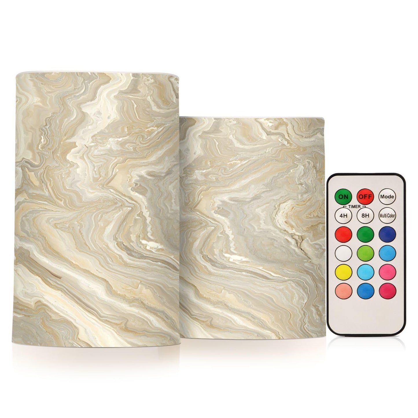 BOENLE Flickering Flameless Candles, Gold Tile Marble LED Candles with Remote Timer, Set of 2 Battery Operated Candle for Valentine Wedding Birthday