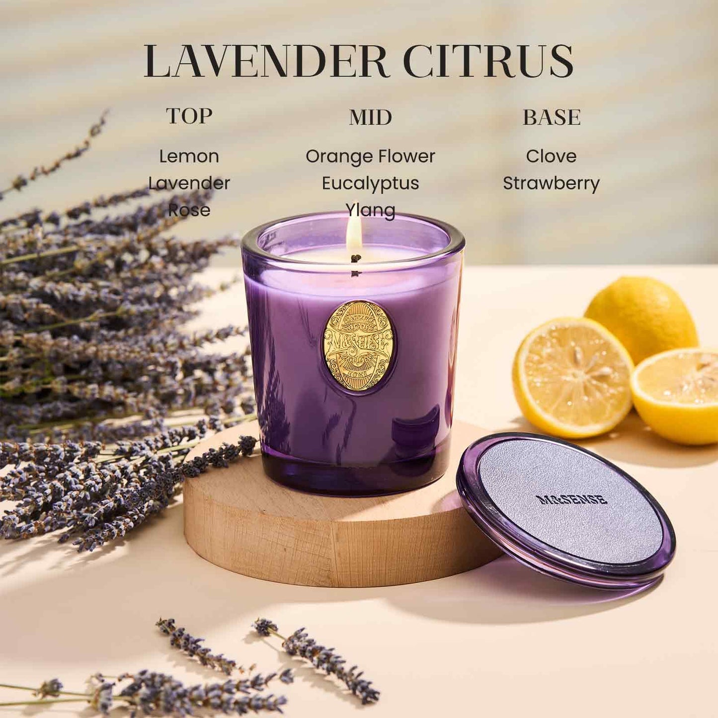 M&SENSE Natural Soy Candle | Lavender Citrus & Purple | 9.2 oz, 50H Burn Time | Luxury Scented Candle for Relaxation, Gifting, Home Décor | Ideal for Bedroom, Office, Party Ambiance