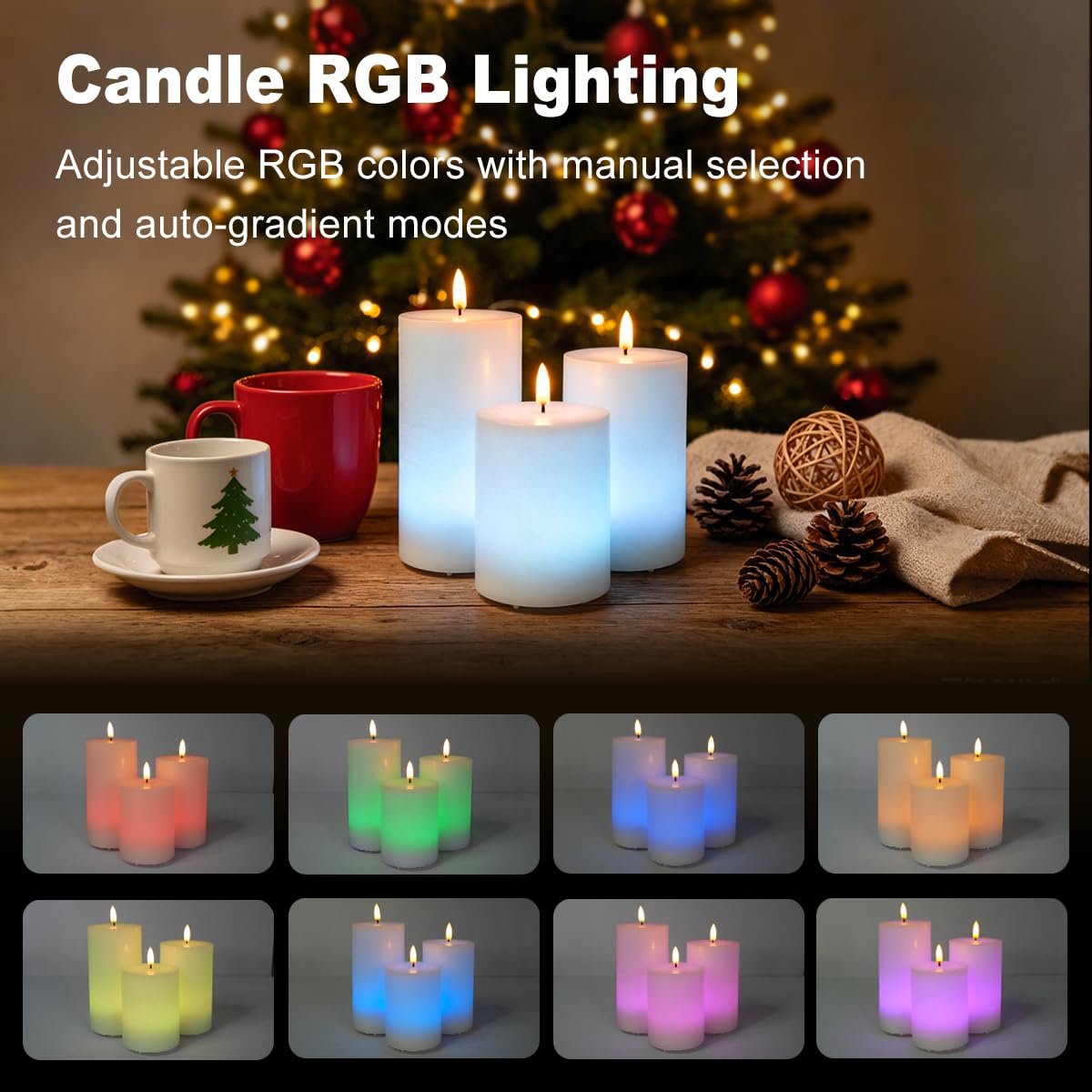 LEDHOLYT Rechargeable Flameless Candles, RGB Color Changing Realistic Flickering Flameless Candles with Remote & Timer, Set of 3