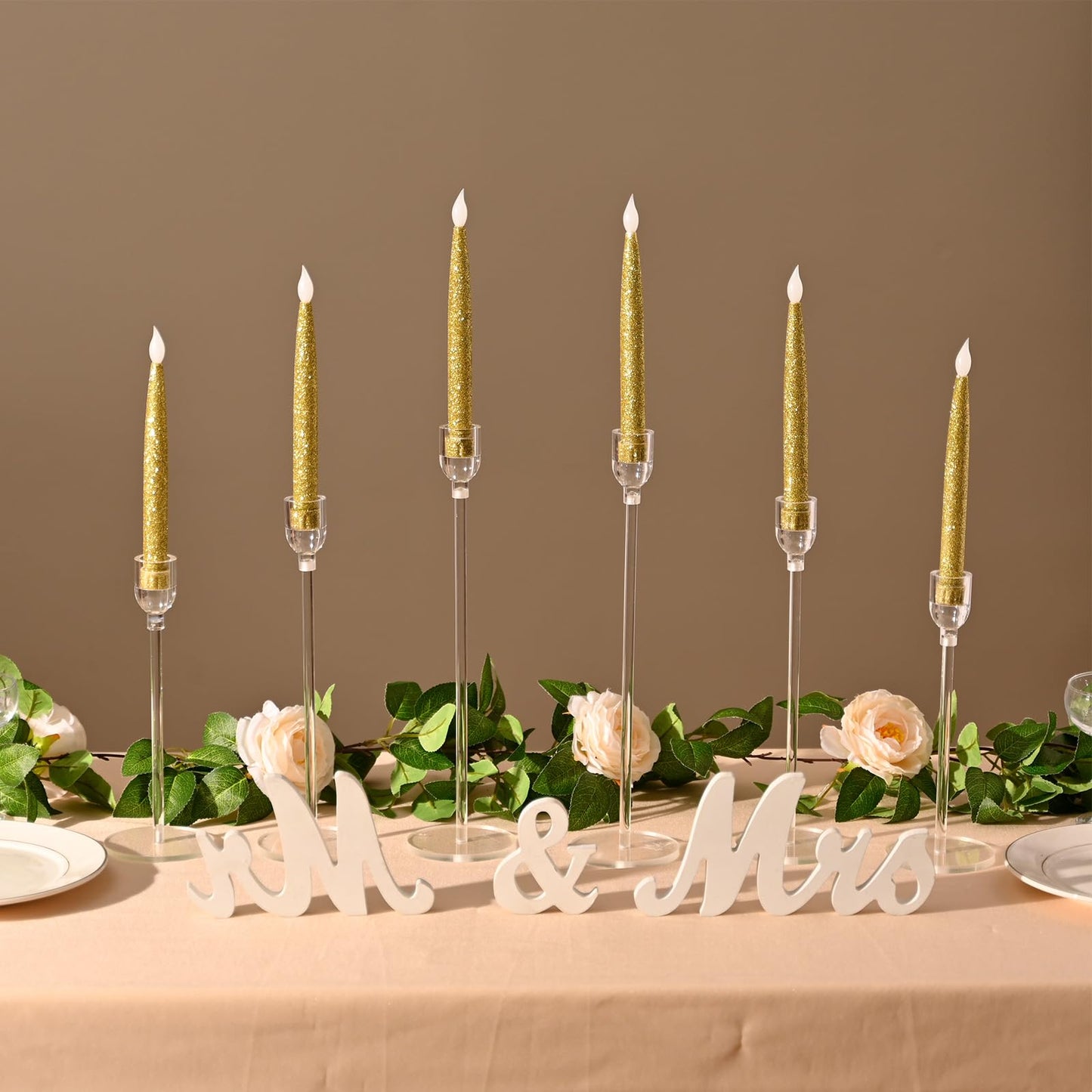 Vincidern 18pcs Acrylic Candle Holders Centerpieces for Table, Taper Candle Holder for Table Centerpieces, Wedding, Valentine, Dining Room Decorations, Clear Candlestick Holder Set