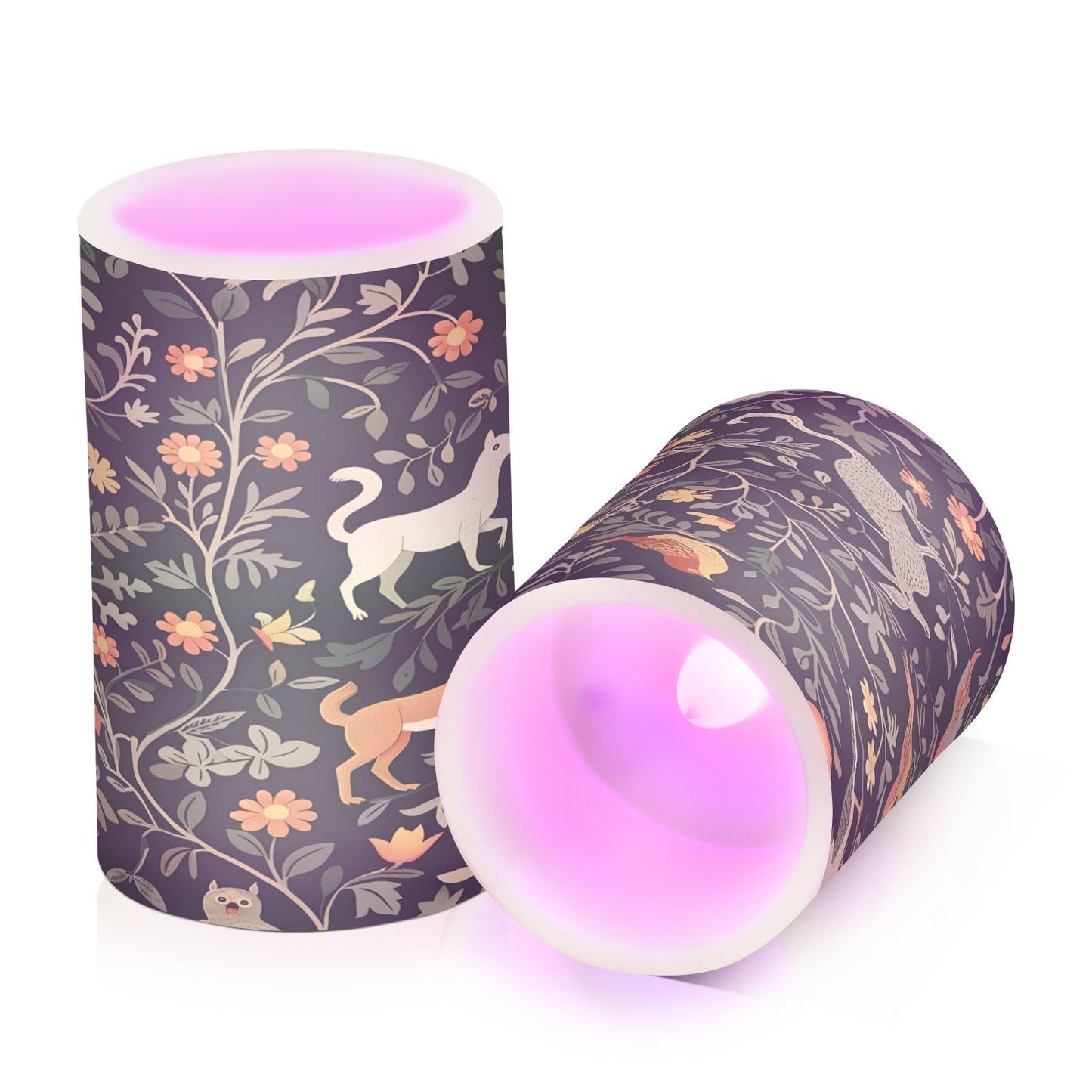 Forest Animal and Floral Flickering Flameless Candles Battery Operated with Remote Timer,Tea Light Candles LED Pillar Votive Candles set of 2 for Outdoor Indoor Decorations