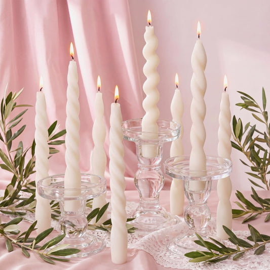Nuanchu 12 Pcs 7.5 Inch Elegant White Spiral Taper Candles Twisted Pure Wax Candlesticks Short Ivory Spiral Wax Scented Taper Candles for Wedding Bridal Shower Birthday Summer Dinner Table Centerpiece
