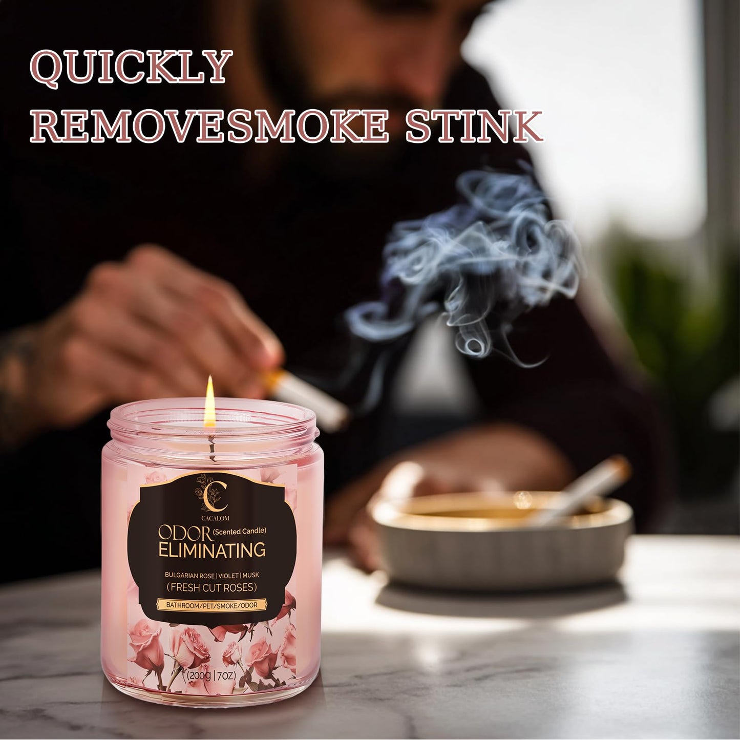 Rose Odor Eliminating Candles, Pet Scented Candles for Home, Single Wick Soy Candle Gifts for Women, Men, Ideal for Creating Relaxing Atmosphere, Over 50 Hours of Burn Time