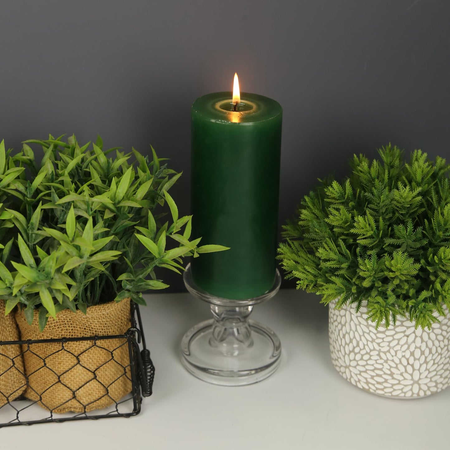 Weimingte Green Pillar Candles, Unscented Wax, 2.8x6 Inch, Smokeless Drip-Free, Set of 3, for Home Dining Room Christmas