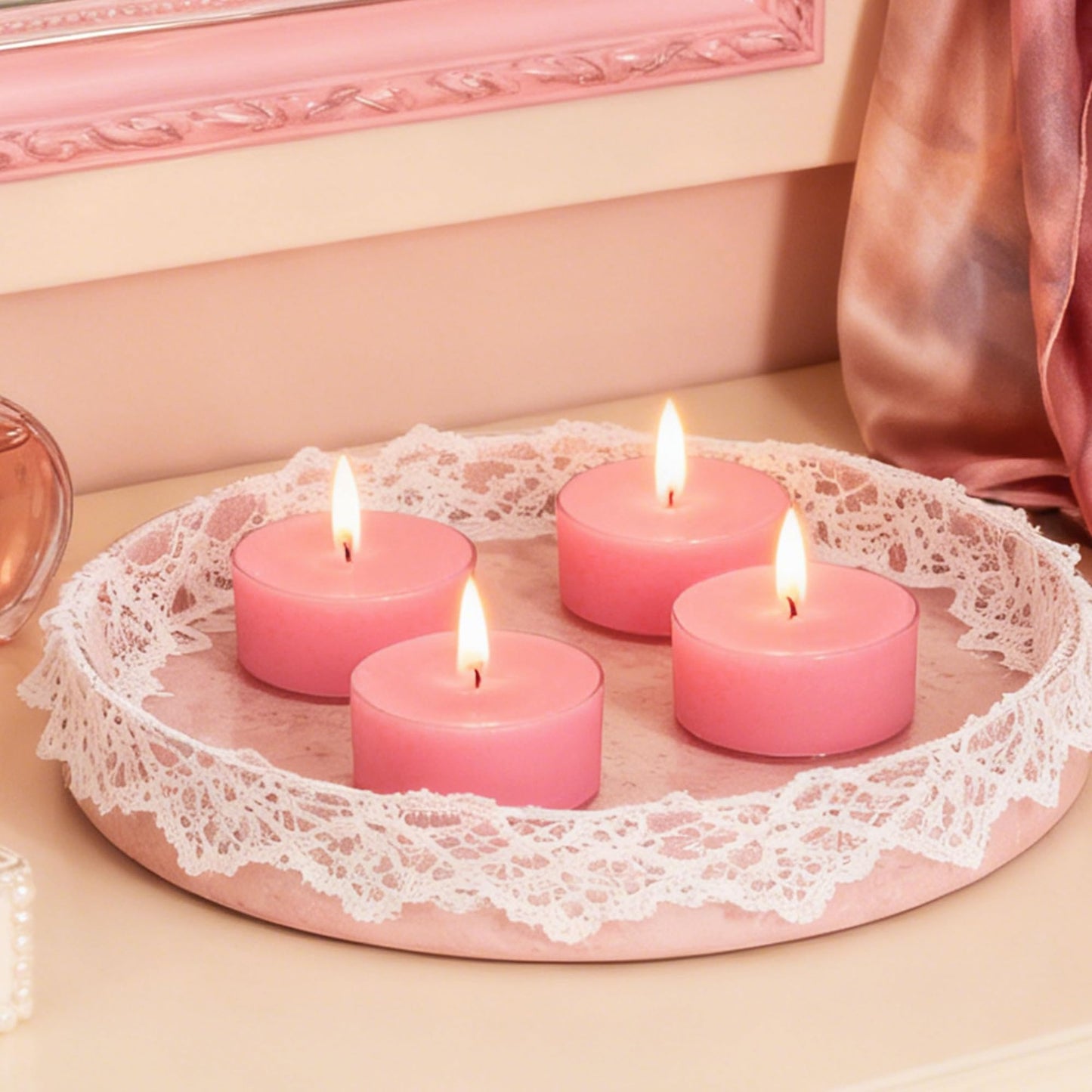 Cherry Scented Tealight Candles Handmade Candlesticks,12pcs Pink FragranceRound Tea Light Candles Natural Bees Wax Tealight Candle Smokeless for Spa Home Party Decor (12S-RDCB)