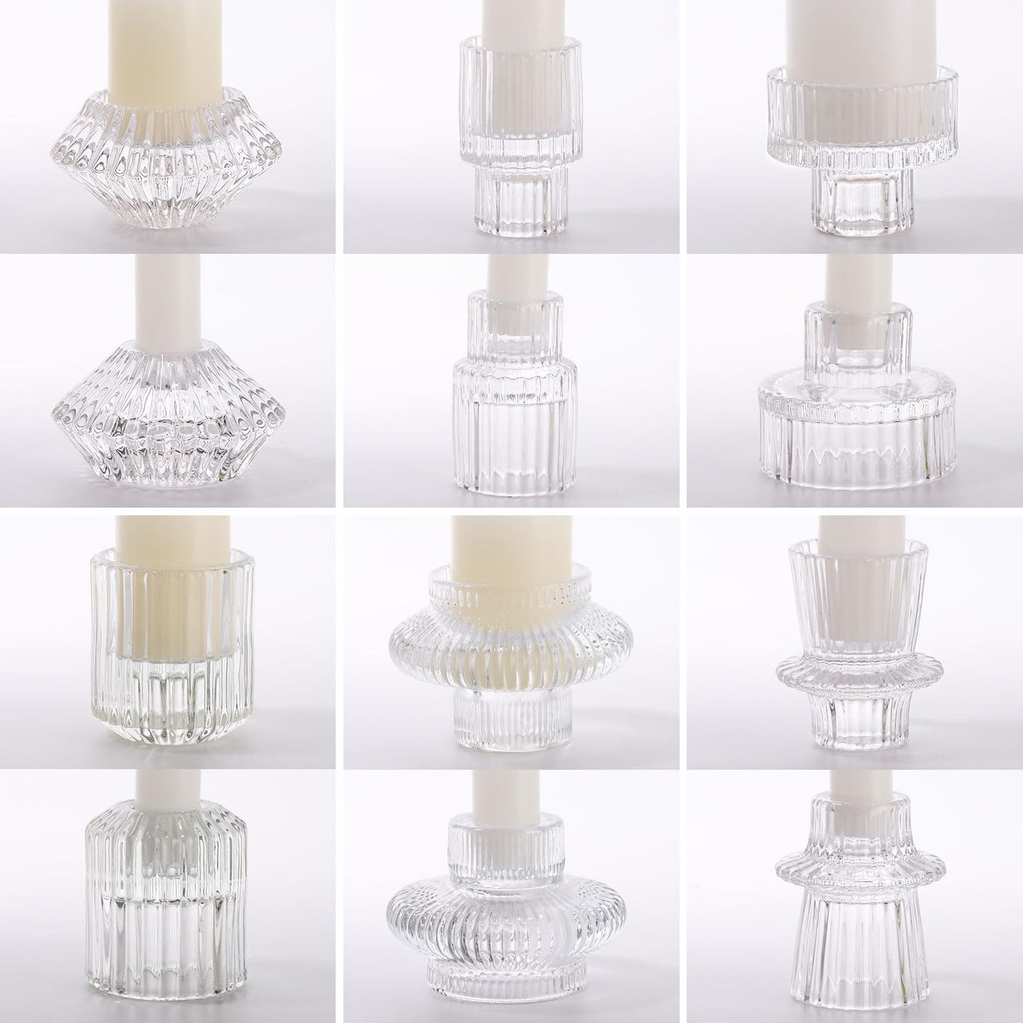 6PCS Taper Candle Holders Clear Glass Candlestick Holders Ribbed Glass Taper Candle Holders for Christmas Events Party Wedding Reception Table Centerpiece Decorations