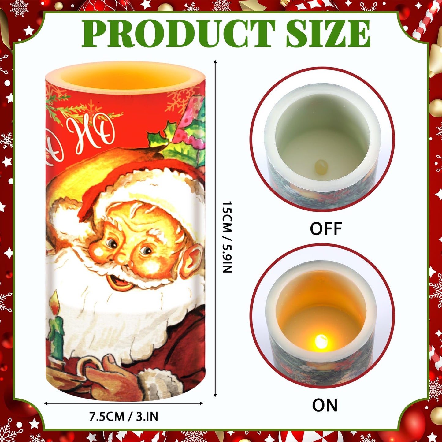 Retisee 3 Pcs Christmas Flameless Candles with Remote Timer Real Wax LED Flickering Pillar Candle White Cold Light Battery Operated for Home Window Xmas Gift Winter Holiday Decor(Red Green)