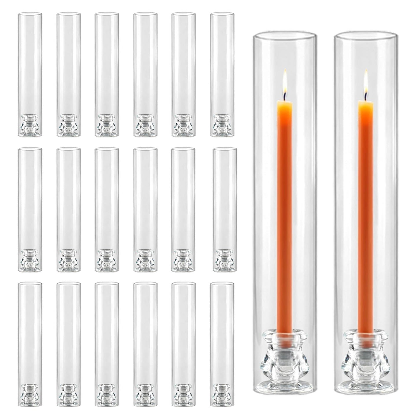 20 Pack Glass Hurricane Candle Holders 12.6" Open Ended Candlestick Holder Tubes Clear Bottomless Cylinders Suitable Taper LED Candles for Wedding Party Christmas Table Centerpiece Decor
